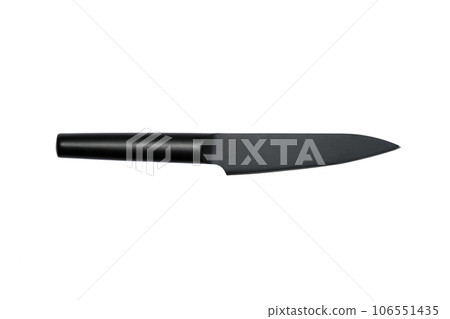 Kitchen black knife isolated on white background. A sharp kitchen knife made of stainless steel. 106551435