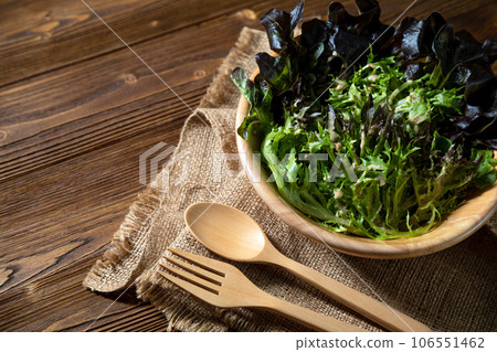Rustic Culinary Delight: Healthy Vegetable Salad in a Warm-Toned Wooden Setting 106551462