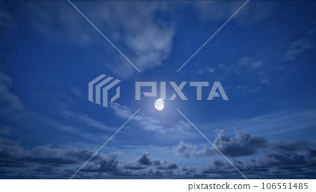 Full moon night and starry sky with moving clouds 106551485