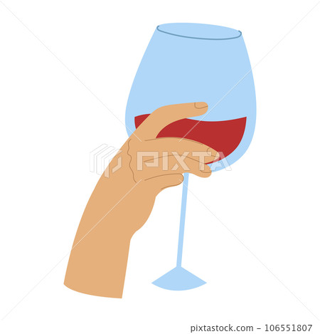 Vector illustration of a hand holding a glass of red wine. 106551807