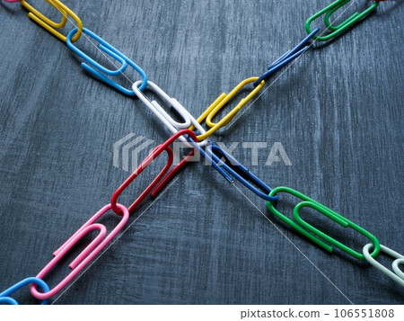 Connected colorful paper clips as a symbol of diversity and inclusion. 106551808