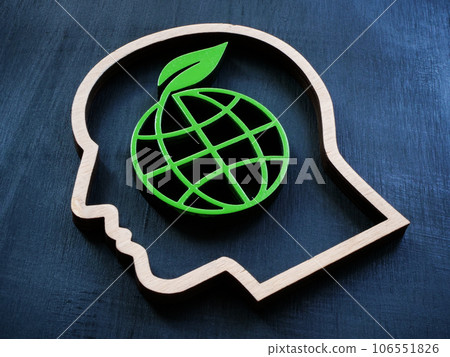 Head shape and green globe inside as symbol sustainability. 106551826