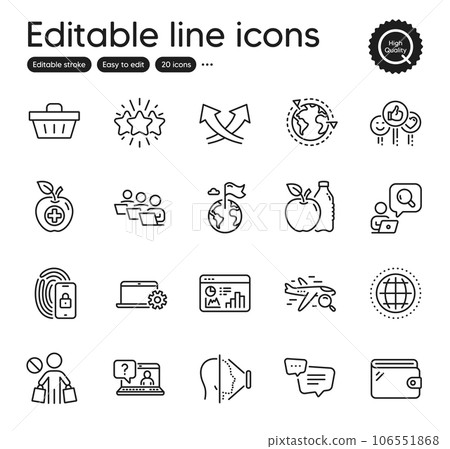 Set of Business outline icons. Contains icons as Star, Inspect and Outsourcing elements. Seo statistics, Teamwork, Globe web signs. Wallet, Shopping basket, Apple elements. Outline star icon. Vector Set of Business outline icons. Contains icons as Star, Inspect and Outsourcing elements. Seo statistics, Teamwork, Globe web signs. Wallet, Shopping basket, Apple elements. Outline star icon. Vector 106551868