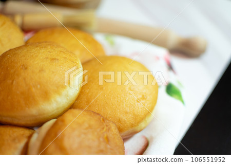 Set of Traditional Krapfen without glaze. Dessert from Germany like donuts Set of Traditional Krapfen without glaze. Dessert from Germany like donuts 106551952