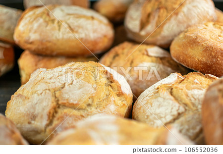 Set of round breads stored for sale and consumption on supermarket Set of round breads stored for sale and consumption on supermarket 106552036
