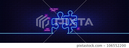 Neon light glow effect. Puzzle pieces line icon. Jigsaw game challenge sign. Business solution symbol. 3d line neon glow icon. Brick wall banner. Puzzle outline. Vector Neon light glow effect. Puzzle pieces line icon. Jigsaw game challenge sign. Business solution symbol. 3d line neon glow icon. Brick wall banner. Puzzle outline. Vector 106552200