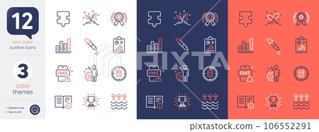 Set of Technical info, Startup concept and Evaporation line icons. Include Winner ribbon, Trophy, Chemistry pipette icons. Puzzle, Graph chart, Calculator target web elements. Fake news. Vector Set of Technical info, Startup concept and Evaporation line icons. Include Winner ribbon, Trophy, Chemistry pipette icons. Puzzle, Graph chart, Calculator target web elements. Fake news. Vector 106552291