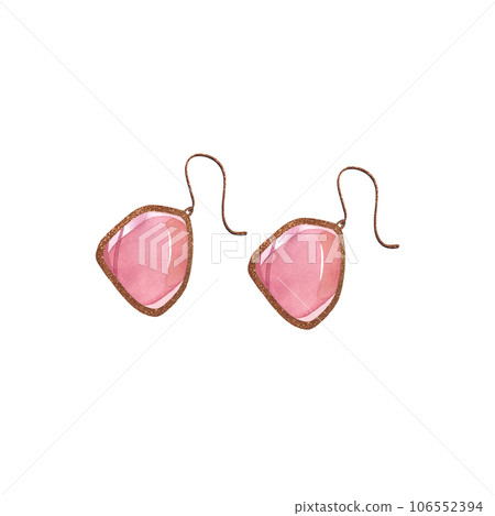 Large feminine earrings with quartz. Watercolor gradients of pink. Clipart. Isolated illustration on a white background Large feminine earrings with quartz. Watercolor gradients of pink. Clipart. Isolated illustration on a white background 106552394