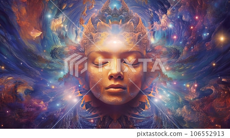 Consciousness of the universe, unity, psychedelic trip. New Age concept. AI generated. Consciousness of the universe, unity, psychedelic trip. New Age concept. AI generated. 106552913