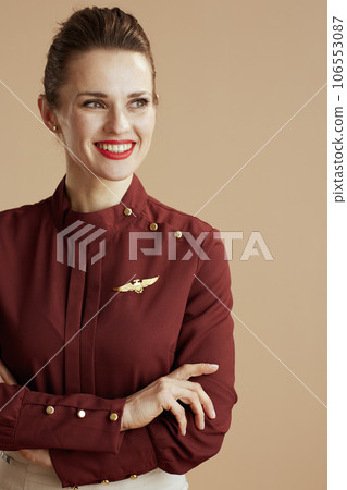 happy air hostess woman looking at copy space 106553087