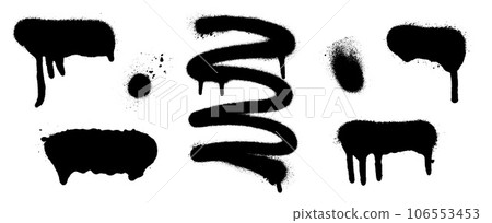 Set of graffiti spray banner. Vector spray paint shapes with smudges 106553453