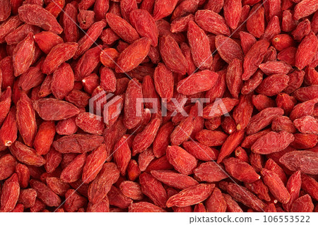 Dried goji berries as a background. Top view. Flat lay. 106553522