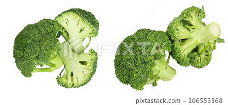 fresh broccoli isolated on white background close-up with full depth of field. Top view. Flat lay 106553568