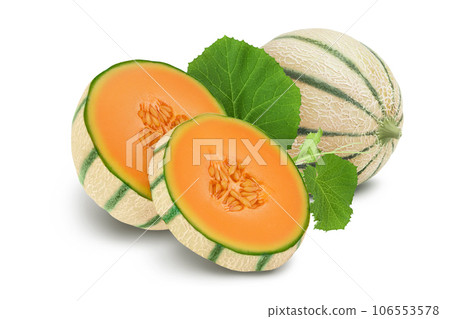 Cantaloupe melon isolated on white background with full depth of field, 106553578