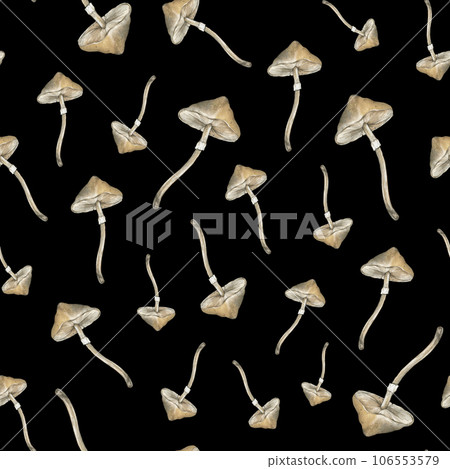 watercolor seamless pattern with mushrooms. Poisonous mushrooms hand drawn illustration, family of inedible mushrooms Dangerous mushrooms, toadstool, fly agaric, white toadstool, family of mushrooms 106553579