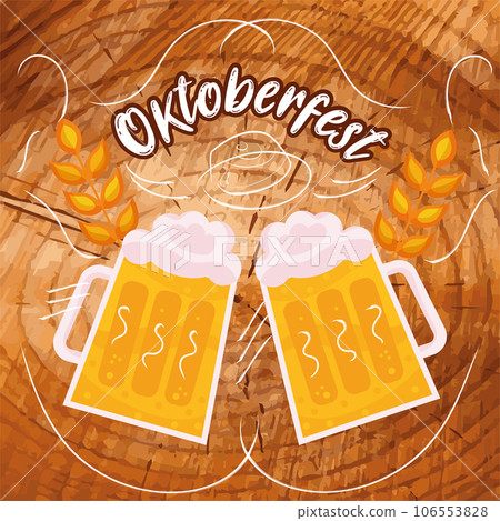 Pair of beer mugs and wheat Oktoberfest poster Vector 106553828