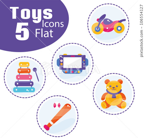 Set of colored toys icons Flat design Vector Set of colored toys icons Flat design Vector 106554127