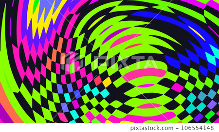 Distorted twisted checkered background. Trippy strip psychedelic pattern. 106554148