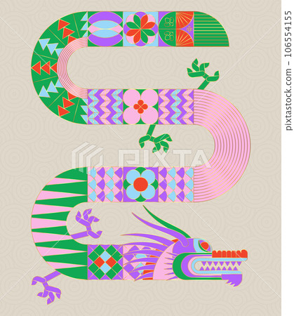 Pink green geometric chinese dragon. Modern shape design. Zodiac sign. Pink green geometric chinese dragon. Modern shape design. Zodiac sign. 106554155