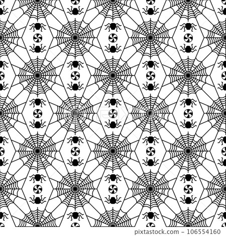 Symmetrical spider web seamless pattern. Modern geometric halloween background. 106554160
