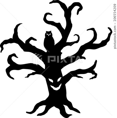 Halloween Fashionable and cute vector illustration silhouette of a spooky haunted tree Halloween Fashionable and cute vector illustration silhouette of a spooky haunted tree 106554209