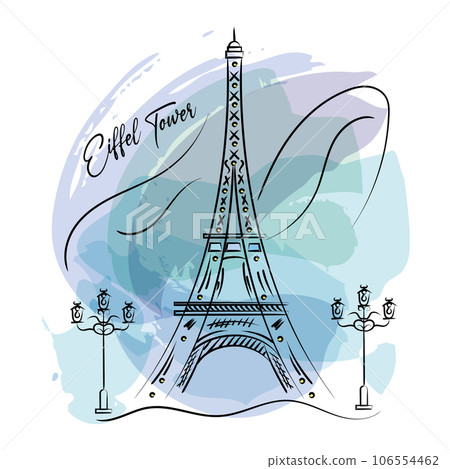 Isolated cute watercolor sketch of Eiffel tower France Vector Isolated cute watercolor sketch of Eiffel tower France Vector 106554462