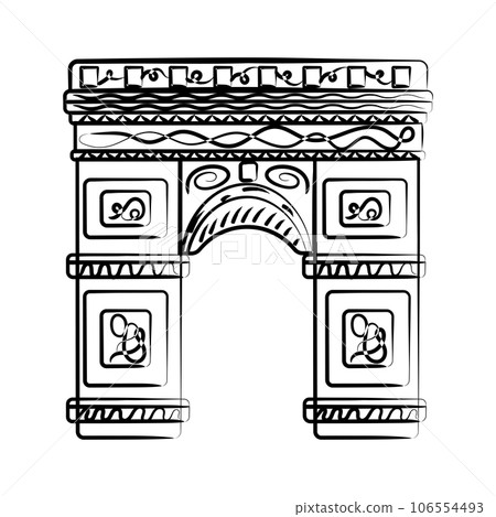 Isolated sketch of Arch of Triumph landmark Vector 106554493