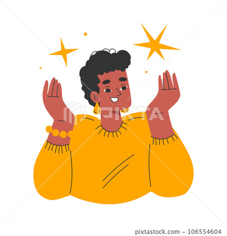 Happy Woman with Emotion of Happiness Smiling Showing Facial Expression Vector Illustration Happy Woman with Emotion of Happiness Smiling Showing Facial Expression Vector Illustration 106554604