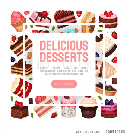 Delicious Dessert Food Banner Design with Sweet Pastry Vector Template 106554663