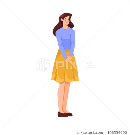 Happy Smiling Woman Character Standing Look at Someone Vector Illustration Happy Smiling Woman Character Standing Look at Someone Vector Illustration 106554690