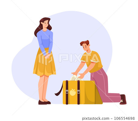 Man Delivery Courier Give Product to Woman Customer Vector Illustration Man Delivery Courier Give Product to Woman Customer Vector Illustration 106554698