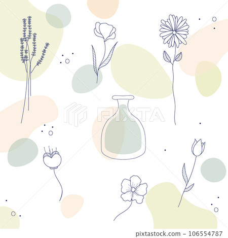 Vector hand-drawn floral set with a vase 106554787