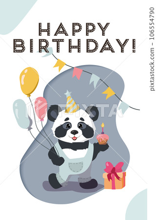 Happy birthday card with a funny panda Happy birthday card with a funny panda 106554790