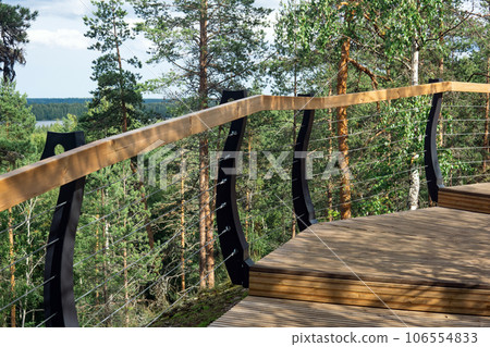 wooden bridges on the tourist route in the reserve, environmental protection wooden bridges on the tourist route in the reserve, environmental protection 106554833