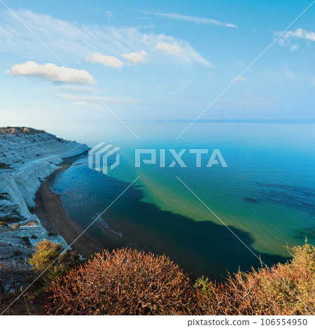 Sandy beach under famed white cliff, called "Scala dei Turchi", in Sicily, near Agrigento, Italy Sandy beach under famed white cliff, called "Scala dei Turchi", in Sicily, near Agrigento, Italy 106554950