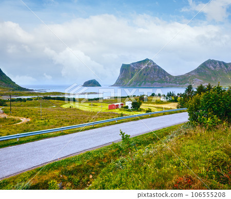 Haukland coast summer view (Norway, Lofoten). 106555208