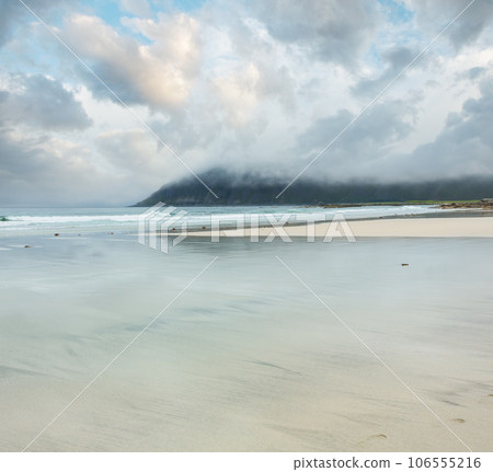 Summer cloudy Ramberg beach, Norway, Lofoten Summer cloudy Ramberg beach, Norway, Lofoten 106555216