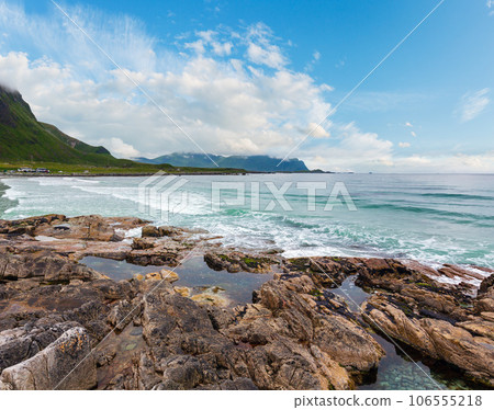 Ramberg beach summer cloudy view (Norway, Lofoten). 106555218