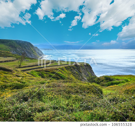 Summer ocean coastline view in Barrika town (Spain). 106555328