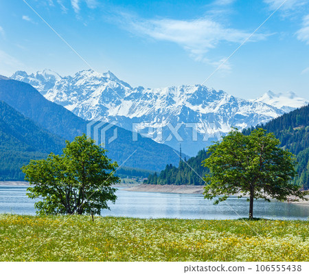 Reschensee summer landscape (Austria). 106555438