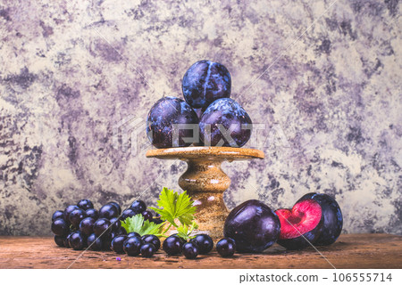 Fruits on the cake stand. Fruits on the cake stand. 106555714