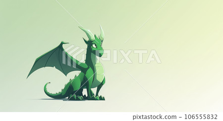Cute, cheerful cartoon green dragon with wings symbol new year 2024 on background with copy space. Mascot of the year according to oriental lunar calendar. Generative AI 106555832