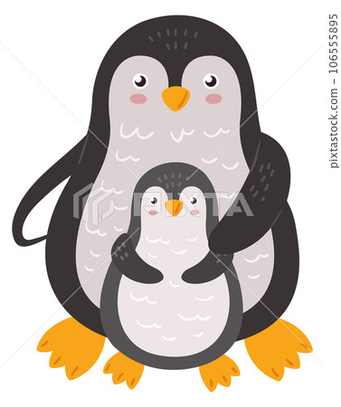 Cute penguin with baby. Animal parent in scandinavian style 106555895