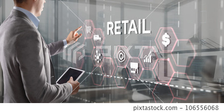Retail concept marketing channels E-commerce Shopping automation on virtual screen 106556068
