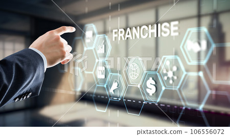 Businessman hand touching inscription Franchise marketing system 106556072