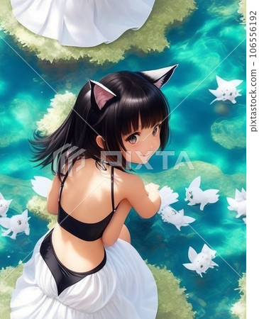 穿著貓耳朵泳衣的可愛女孩 106556192