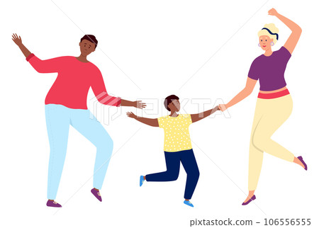 Happy diverse family. Multiracial people dancing of joy 106556555
