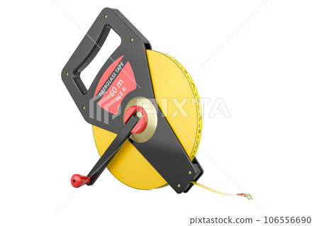 Metric-inch fiberglass long tape model, tape measure. 3D rendering Metric-inch fiberglass long tape model, tape measure. 3D rendering 106556690