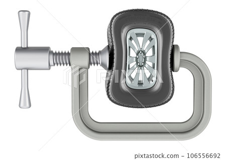 Car wheel in a clamp concept, 3D rendering Car wheel in a clamp concept, 3D rendering 106556692