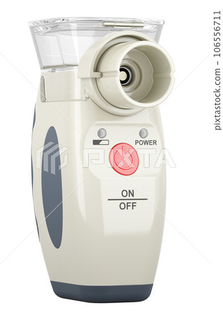 Portable nebulizer. Handheld personal steam inhaler. 3D rendering Portable nebulizer. Handheld personal steam inhaler. 3D rendering 106556711
